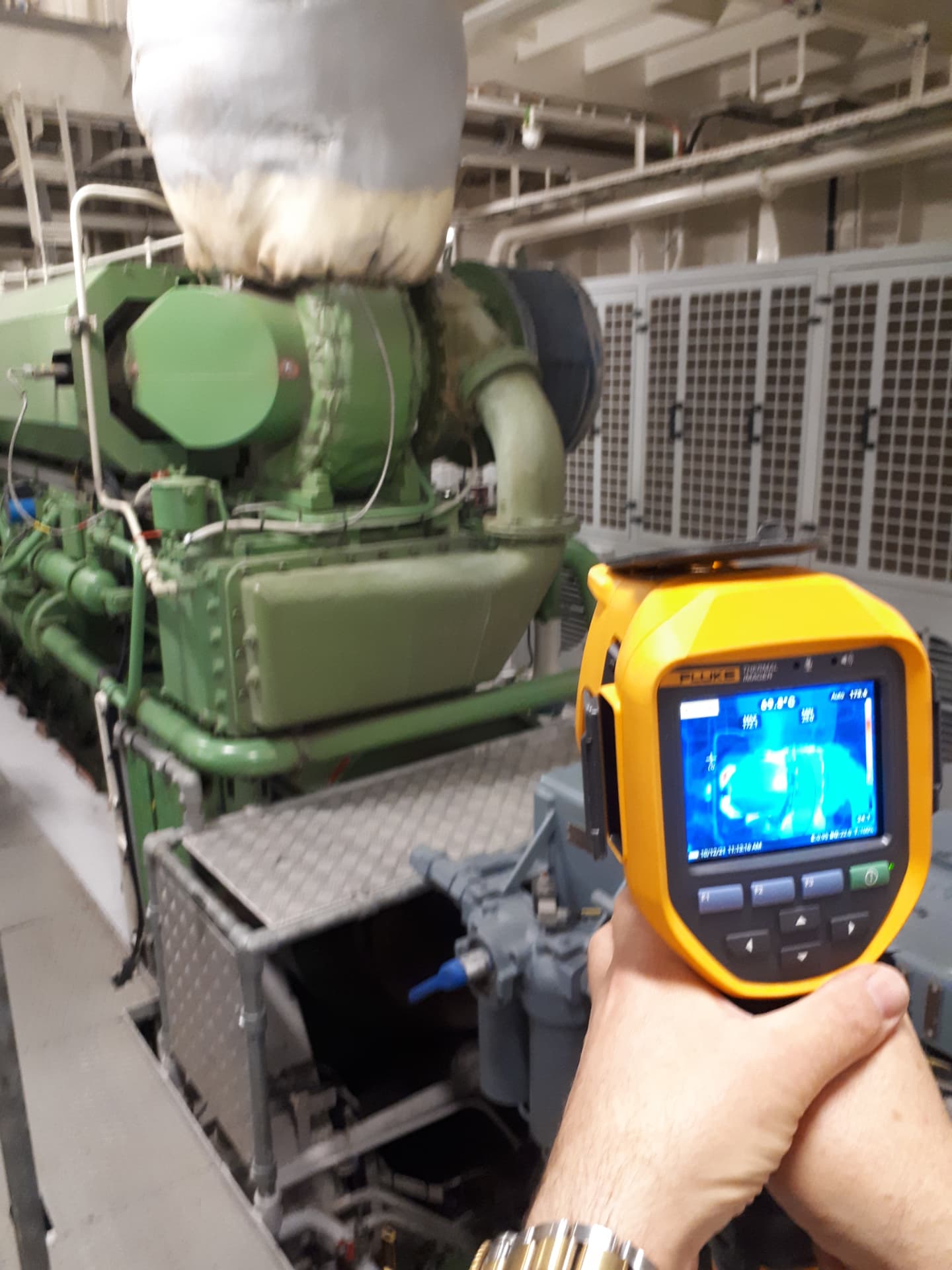 Thermal imaging camera scanning auxiliary generator engine
