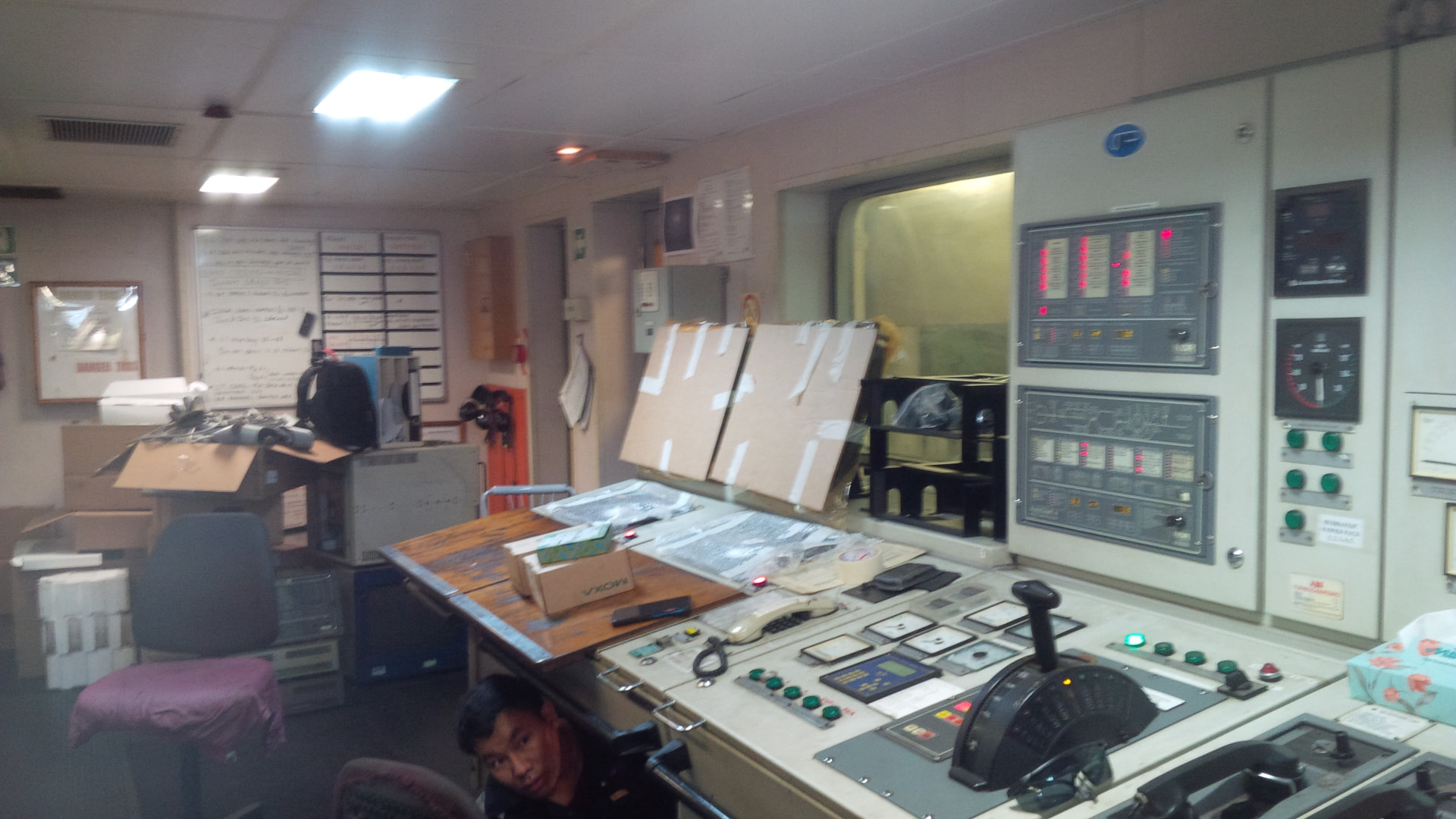 Kongsberg engine control room with alarm and monitoring panels