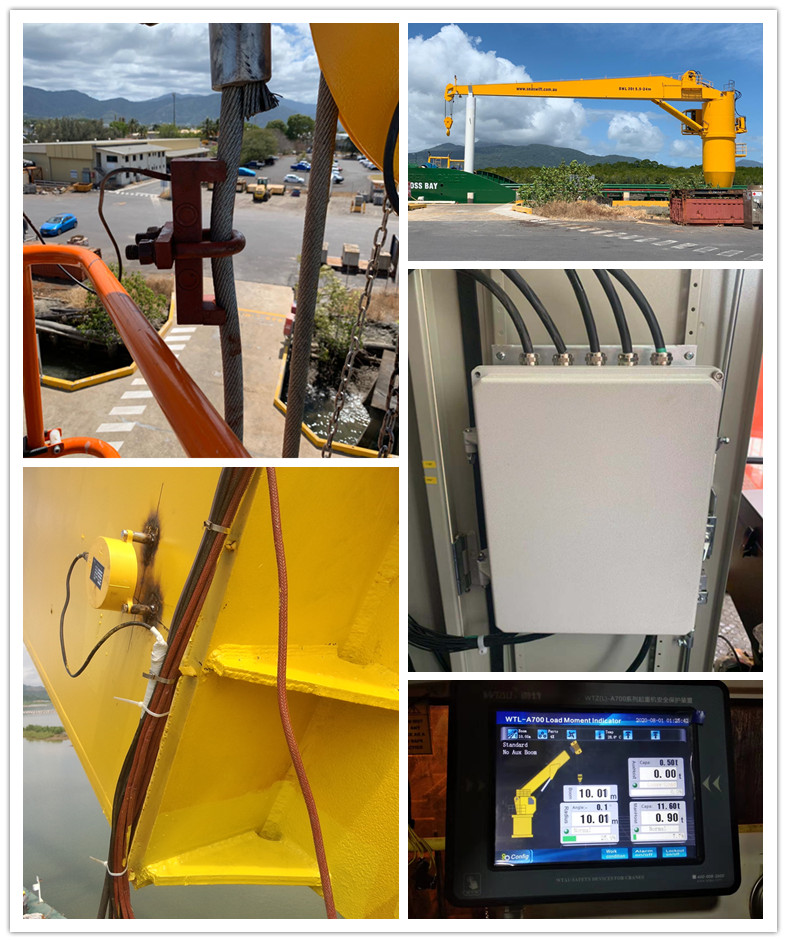 Ship crane load moment indicator system components including sensors, junction box and WTL-A700 display