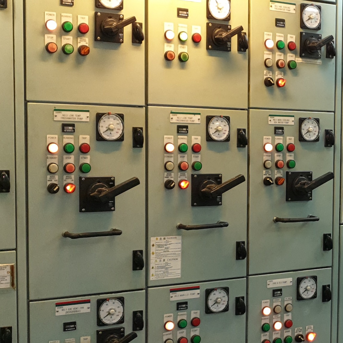 Motor starter panels for cooling and freshwater pumps with indication lamps