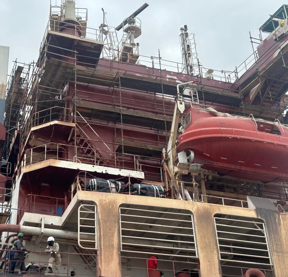 Accommodation block repair and lifeboat maintenance in dry dock