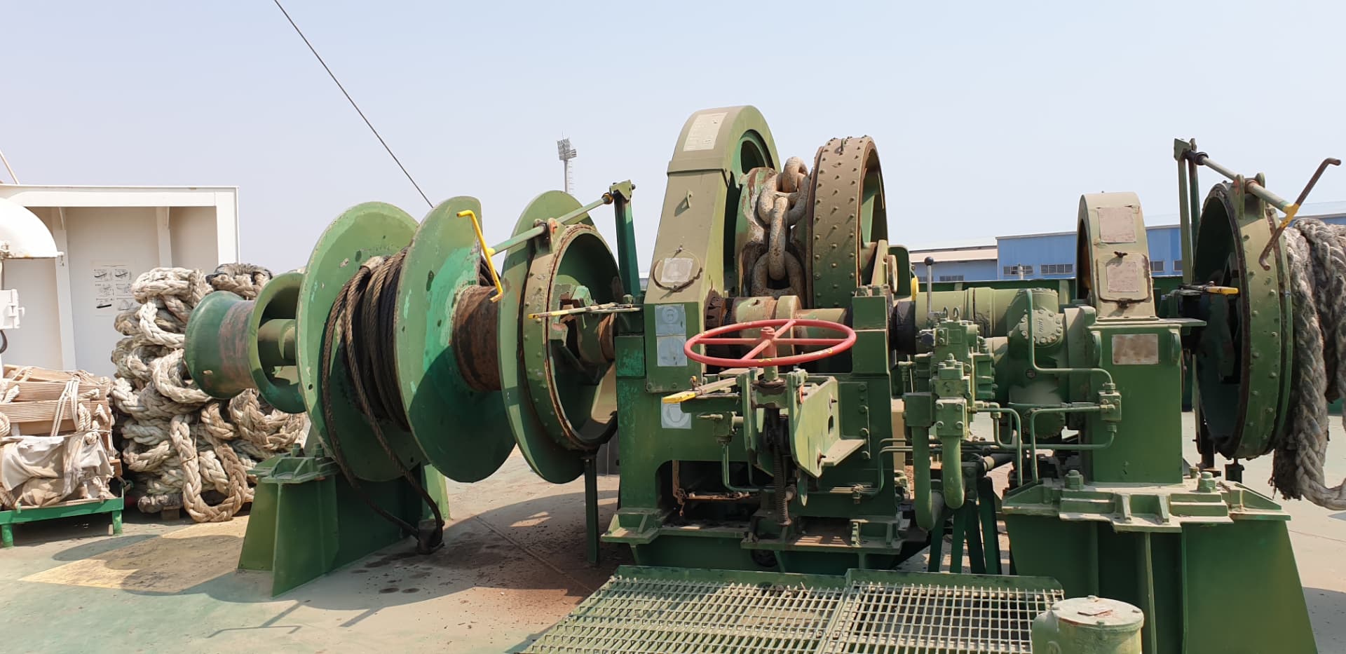 Anchor windlass and mooring winch on foredeck