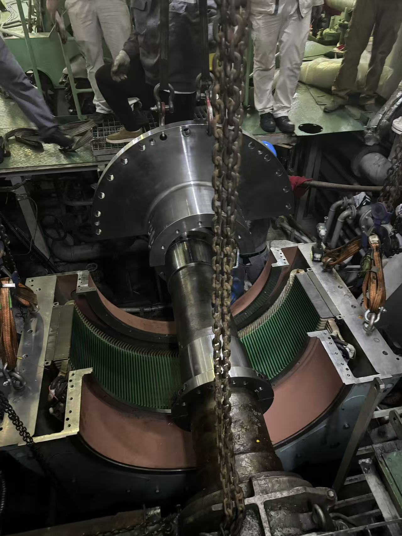 Alternator stator with copper windings during rewinding